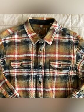 Orvis Heavyweight Flannel Shirt Men’s Large Brown Red Cotton Pockets Shacket